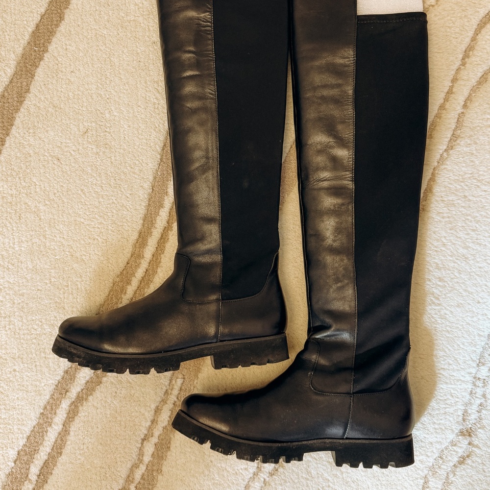 Donald J Pliner Designer Black Ronda Runway Leather Over the Knee Boots SZ